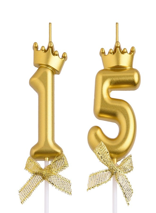 VSHILI 15th Birthday Candles, Gold 15 Year Old Number Birthday Candles, Happy Birthday Party Cake Topper Decoration Gifts for Boys Girls - Image 1
